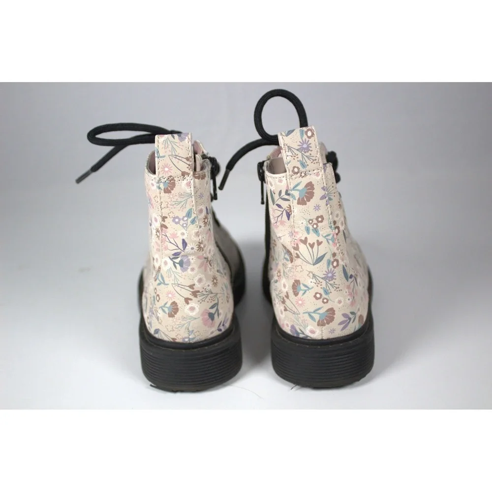 Art Class Zoe Girls US 13 Combat Boots Light Pink Floral Side Zipper Lace Up